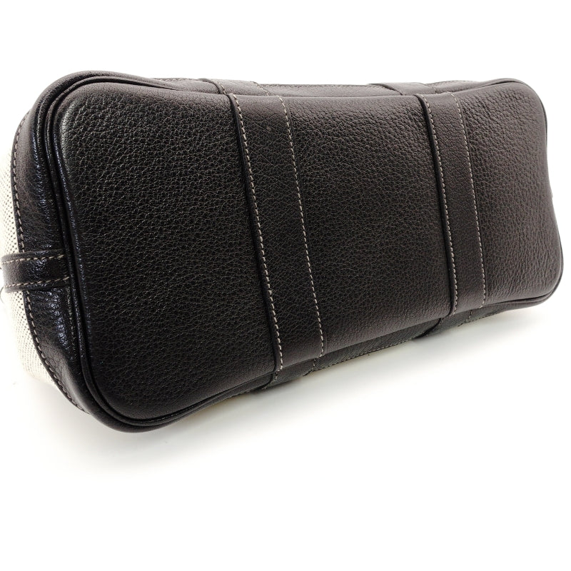 HERMES Garden Party TPM Canvas Leather Twill Ash Beige × Black □I Stamped Handbag 7-7-826