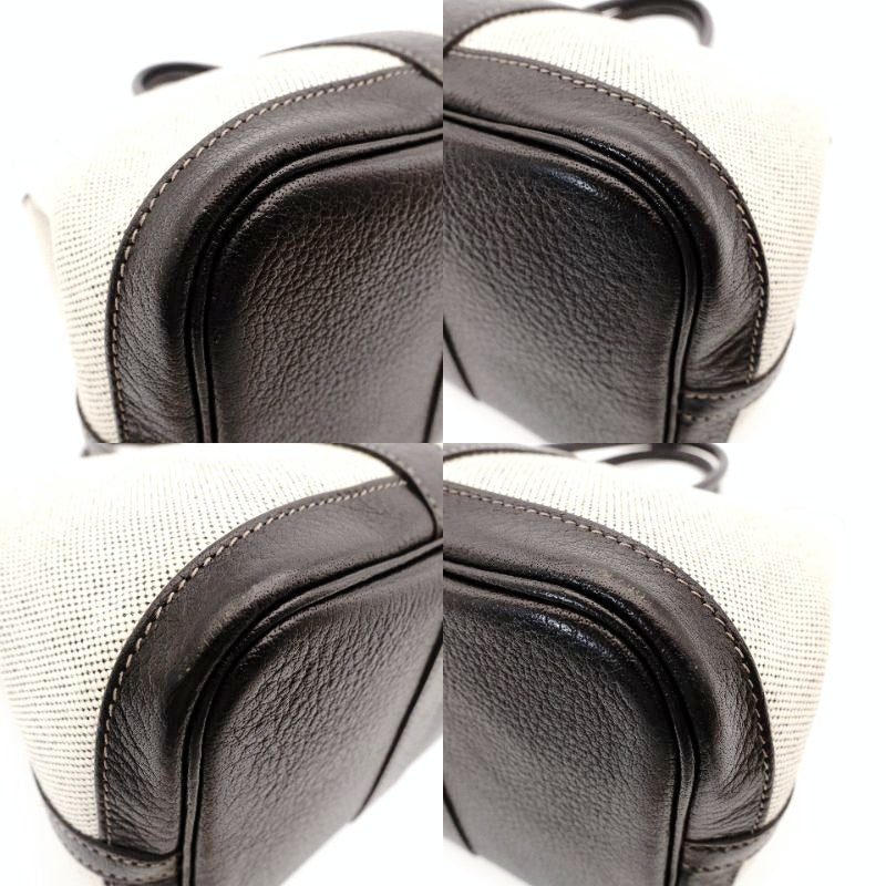 HERMES Garden Party TPM Canvas Leather Twill Ash Beige × Black □I Stamped Handbag 7-7-826