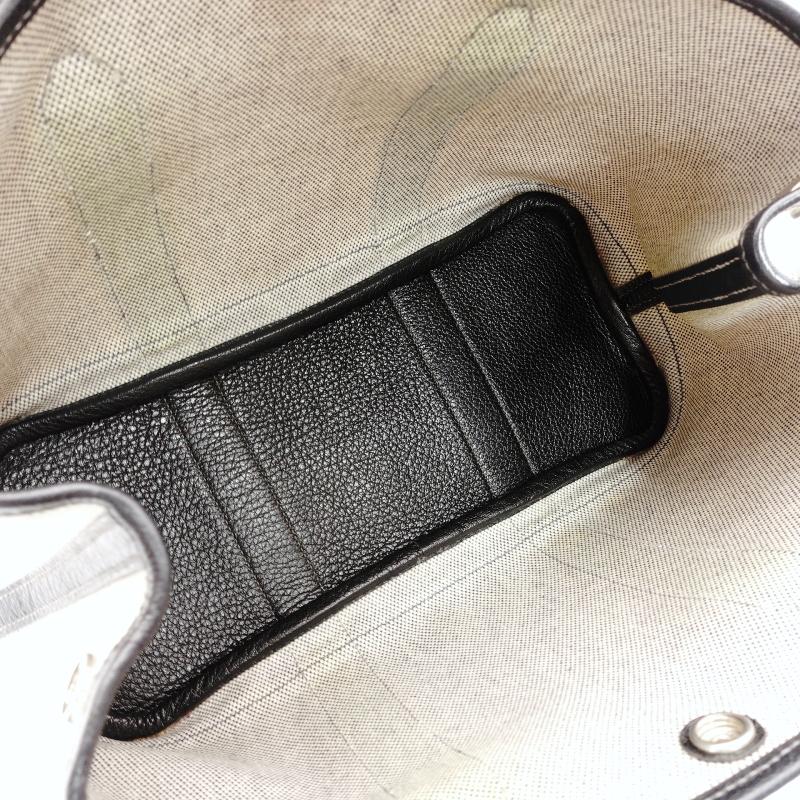 HERMES Garden Party TPM Canvas Leather Twill Ash Beige × Black □I Stamped Handbag 7-7-826
