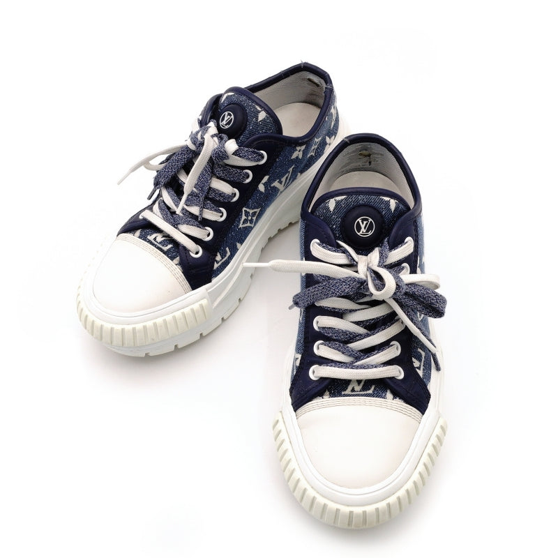 LOUIS VUITTON Sneakers Size 36.5 Approx. 9.1"~9.3" Denim Rubber Blue White With Box 7-8-060