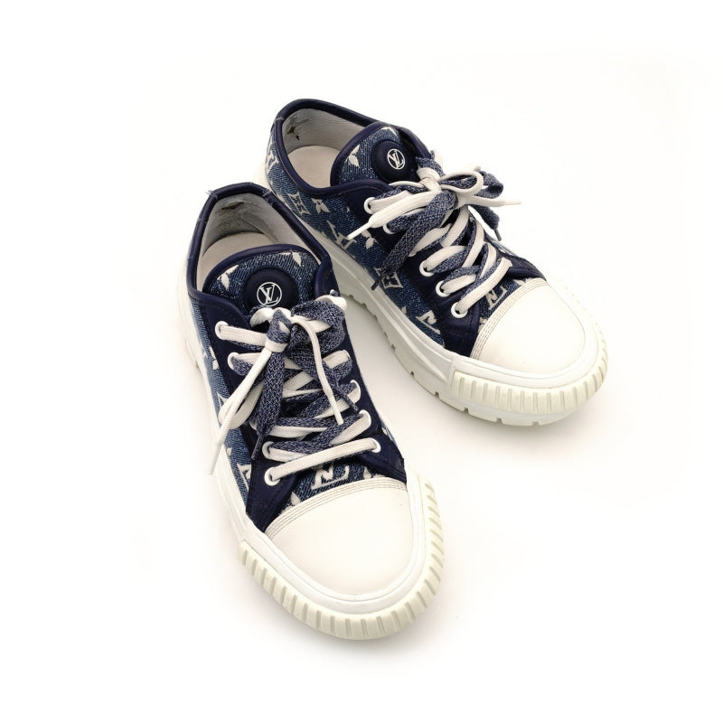 LOUIS VUITTON Sneakers Size 36.5 Approx. 9.1"~9.3" Denim Rubber Blue White With Box 7-8-060