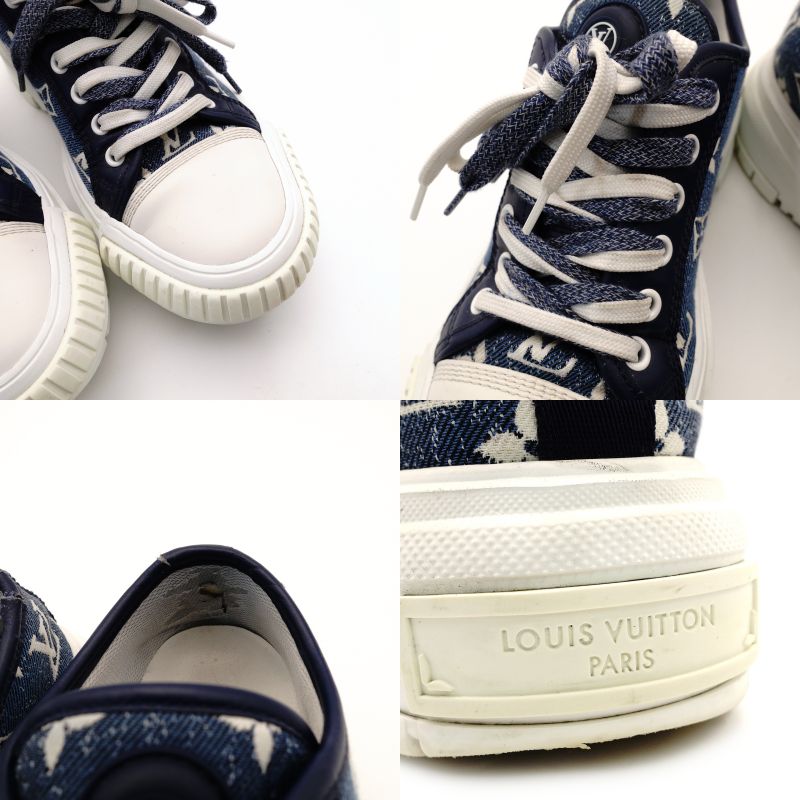 LOUIS VUITTON Sneakers Size 36.5 Approx. 9.1"~9.3" Denim Rubber Blue White With Box 7-8-060
