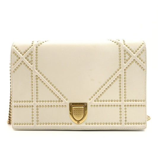 Christian Dior Shoulder Bag Off-White Leather Gold Hardware 7-8-118