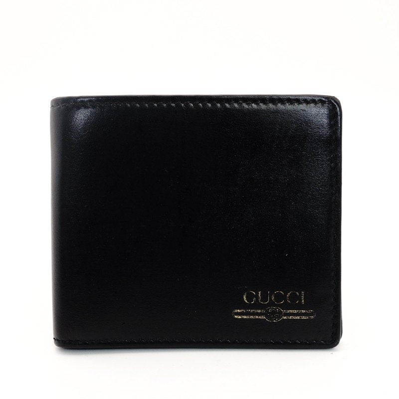 GUCCI Interlocking Folding Wallet Black Men's Logo Black Wallet Leather 7-8-190