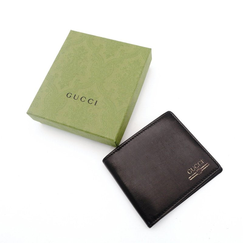 GUCCI Interlocking Folding Wallet Black Men's Logo Black Wallet Leather 7-8-190