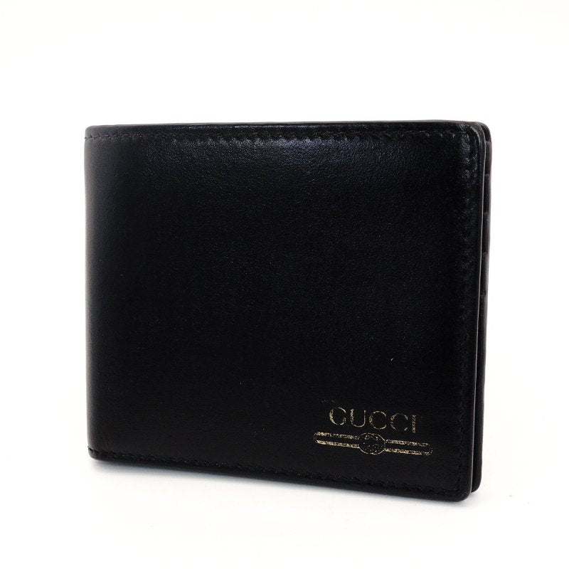 GUCCI Interlocking Folding Wallet Black Men's Logo Black Wallet Leather 7-8-190