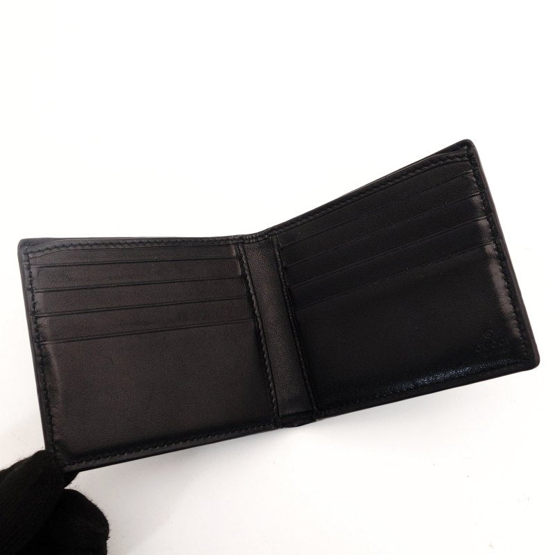 GUCCI Interlocking Folding Wallet Black Men's Logo Black Wallet Leather 7-8-190