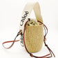 CHOLE Woody Small Baguette Bag Drawstring Shoulder Bag Raffia Straw Material Beige Logo 7-8-262
