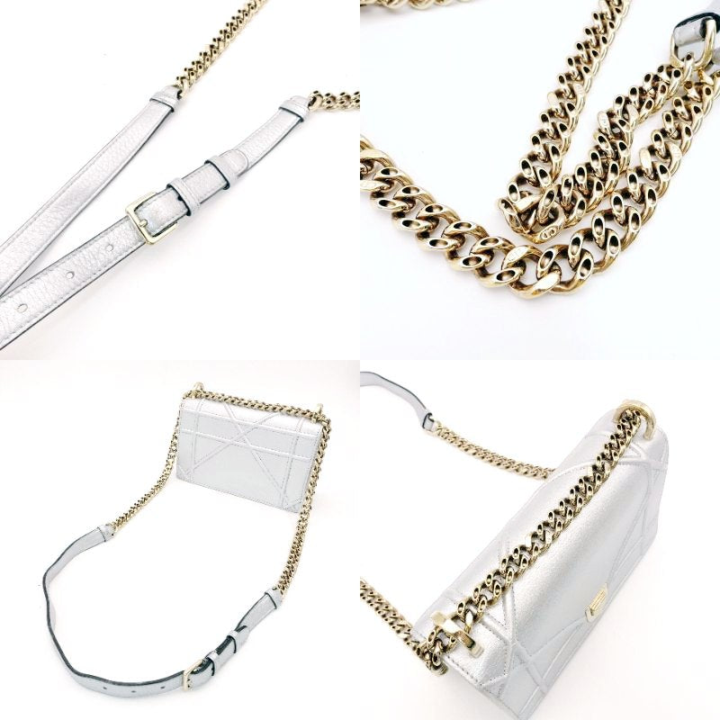 DIOR Diorama Silver Chain Shoulder Bag Leather Gold Hardware 7-8-285