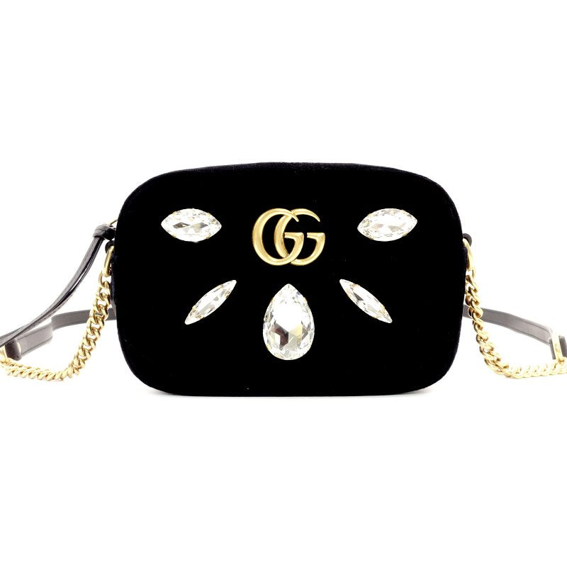 GUCCI GG Marmont Shoulder Bag Velour Black Crossbody Black GG Logo 7-8-361