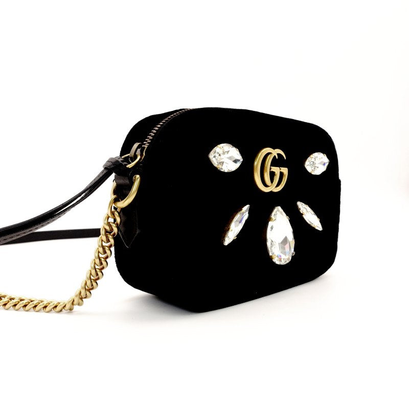 GUCCI GG Marmont Shoulder Bag Velour Black Crossbody Black GG Logo 7-8-361