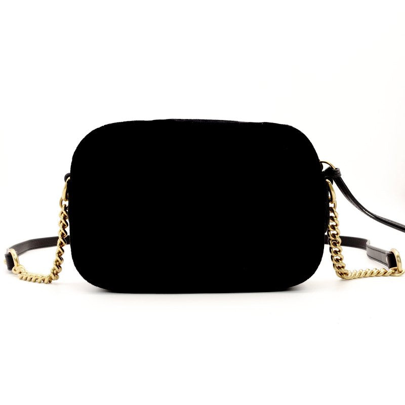 GUCCI GG Marmont Shoulder Bag Velour Black Crossbody Black GG Logo 7-8-361