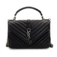 Saint Laurent YSL College Chain Shoulder Bag Black Leather Logo 2-Way Silver Hardware 7-8-375