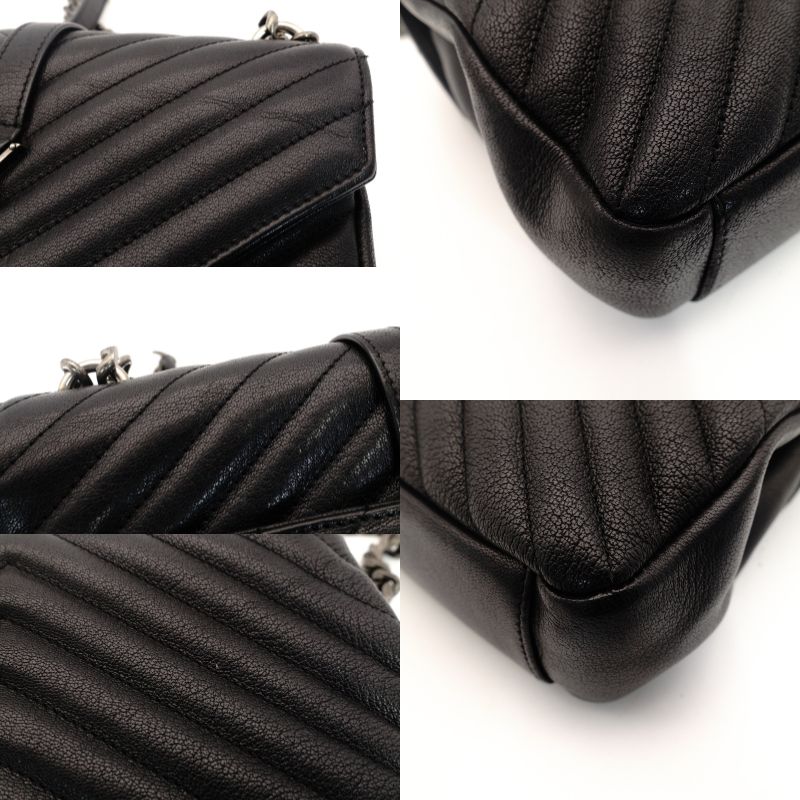 Saint Laurent YSL College Chain Shoulder Bag Black Leather Logo 2-Way Silver Hardware 7-8-375