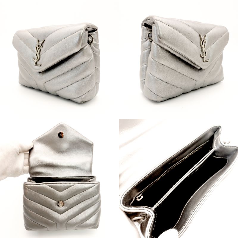 Saint Laurent Lulu Shoulder Bag Silver Leather YSL Logo With Box 7-8-381