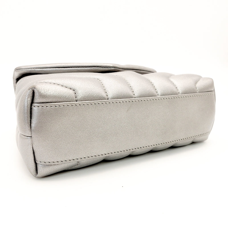 Saint Laurent Lulu Shoulder Bag Silver Leather YSL Logo With Box 7-8-381