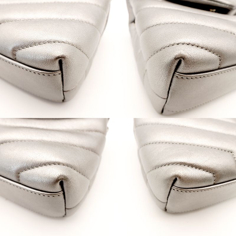 Saint Laurent Lulu Shoulder Bag Silver Leather YSL Logo With Box 7-8-381