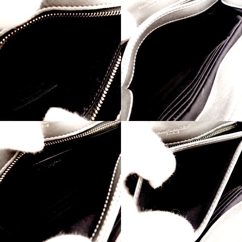 Saint Laurent Lulu Shoulder Bag Silver Leather YSL Logo With Box 7-8-381