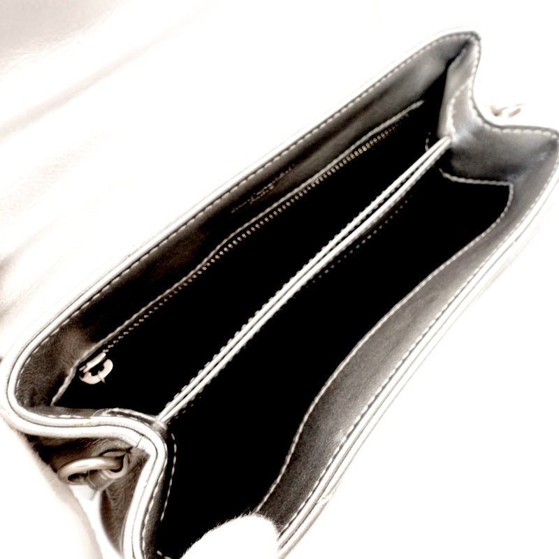 Saint Laurent Lulu Shoulder Bag Silver Leather YSL Logo With Box 7-8-381