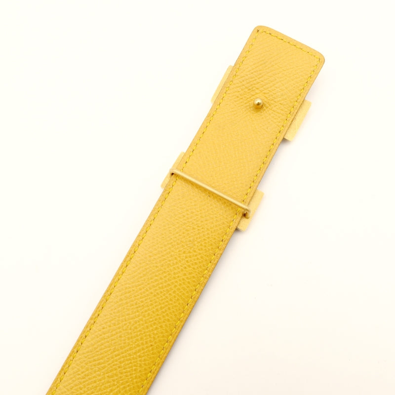HERMES Belt Reversible Navy × Yellow Leather Size 65 Gold Hardware 7-8-420