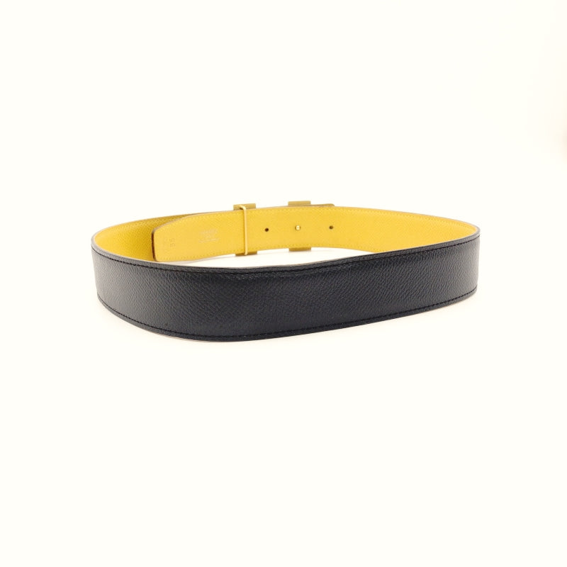 HERMES Belt Reversible Navy × Yellow Leather Size 65 Gold Hardware 7-8-420
