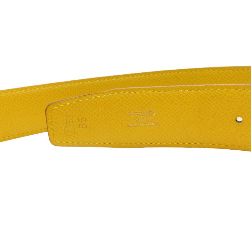 HERMES Belt Reversible Navy × Yellow Leather Size 65 Gold Hardware 7-8-420