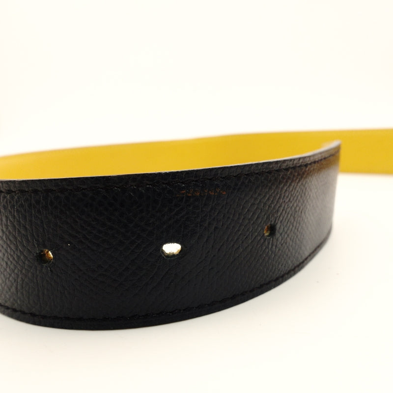 HERMES Belt Reversible Navy × Yellow Leather Size 65 Gold Hardware 7-8-420