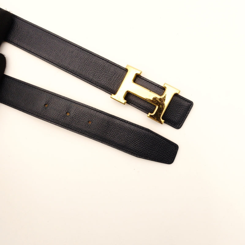 HERMES Belt Reversible Navy × Yellow Leather Size 65 Gold Hardware 7-8-420