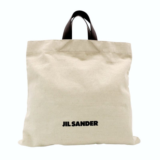 JIL SANDER Tote Bag Canvas Leather Beige × Black Large Size Logo 7-8-495