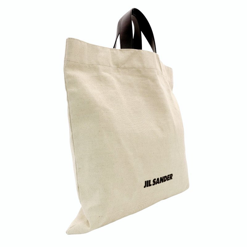 JIL SANDER Tote Bag Canvas Leather Beige × Black Large Size Logo 7-8-495