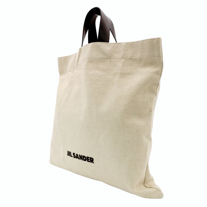 JIL SANDER Tote Bag Canvas Leather Beige × Black Large Size Logo 7-8-495
