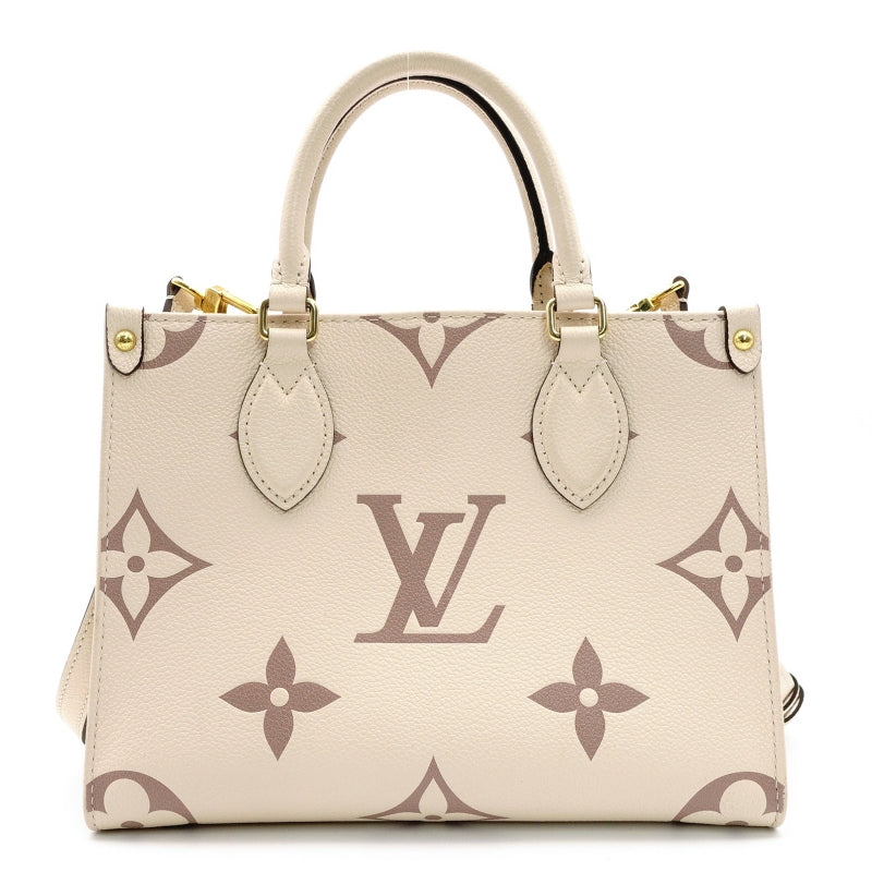 LOUIS VUITTON Implant OTG On the Go PM Handbag Leather Beige × Brown 2-Way Shoulder 7-8-514