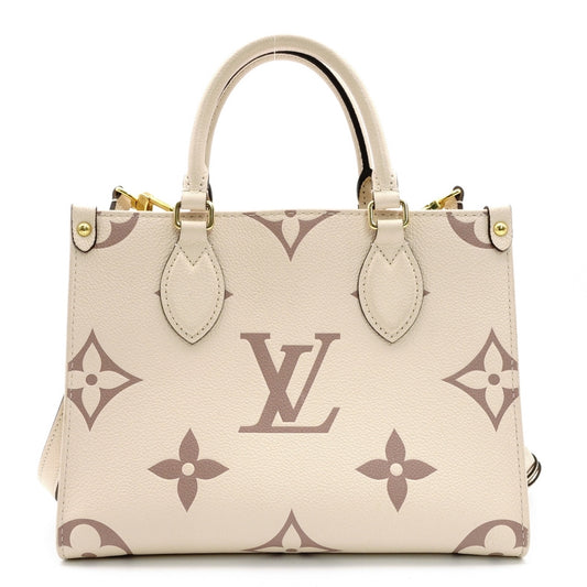 LOUIS VUITTON Implant OTG On the Go PM Handbag Leather Beige × Brown 2-Way Shoulder 7-8-514