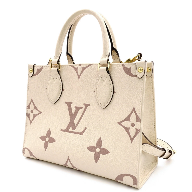 LOUIS VUITTON Implant OTG On the Go PM Handbag Leather Beige × Brown 2-Way Shoulder 7-8-514