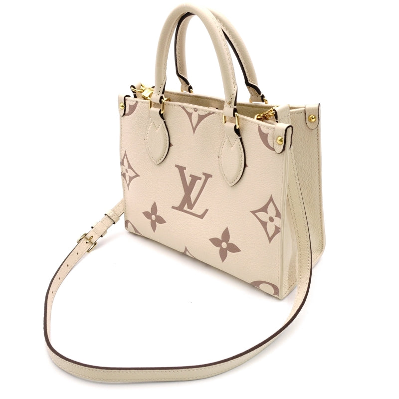LOUIS VUITTON Implant OTG On the Go PM Handbag Leather Beige × Brown 2-Way Shoulder 7-8-514