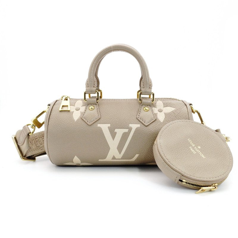 LOUIS VUITTON Monogram Implant Nano Speedy Shoulder Bag Leather Beige Crossbody 7-8-516