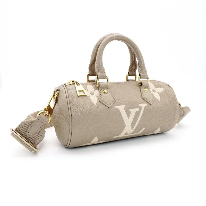 LOUIS VUITTON Monogram Implant Nano Speedy Shoulder Bag Leather Beige Crossbody 7-8-516