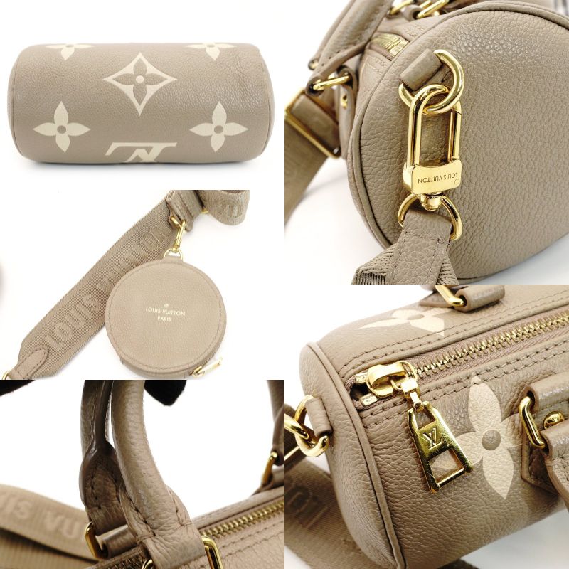 LOUIS VUITTON Monogram Implant Nano Speedy Shoulder Bag Leather Beige Crossbody 7-8-516