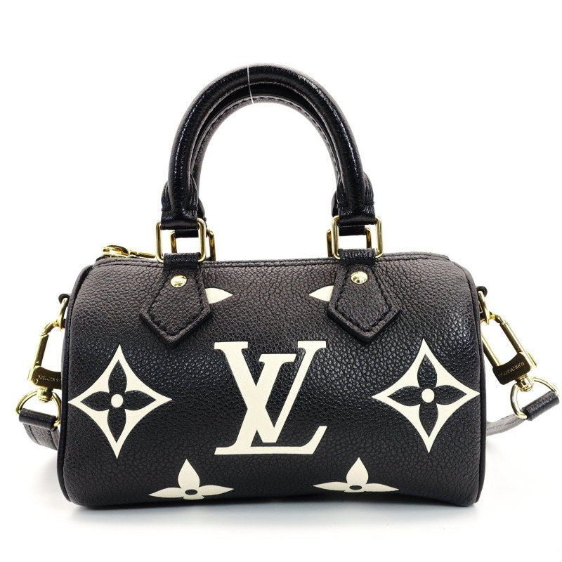 LOUIS VUITTON Monogram Implant Nano Speedy Shoulder Bag Leather Black Crossbody 7-8-553
