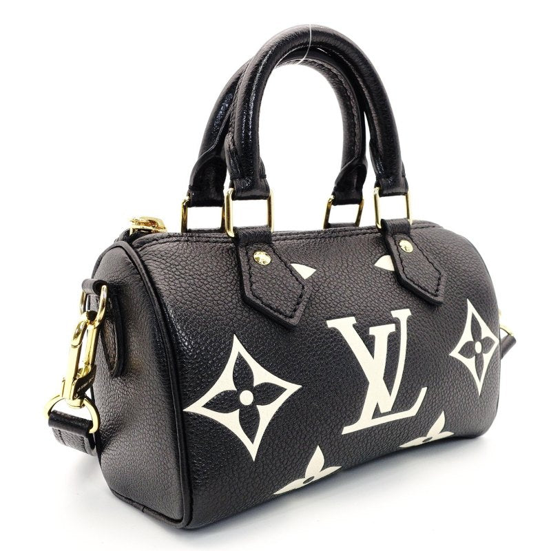 LOUIS VUITTON Monogram Implant Nano Speedy Shoulder Bag Leather Black Crossbody 7-8-553