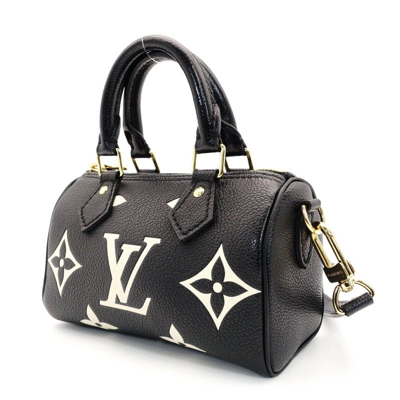 LOUIS VUITTON Monogram Implant Nano Speedy Shoulder Bag Leather Black Crossbody 7-8-553