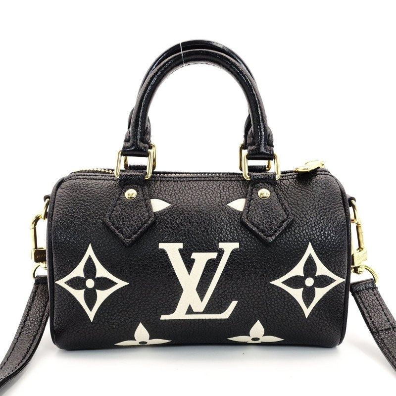 LOUIS VUITTON Monogram Implant Nano Speedy Shoulder Bag Leather Black Crossbody 7-8-553