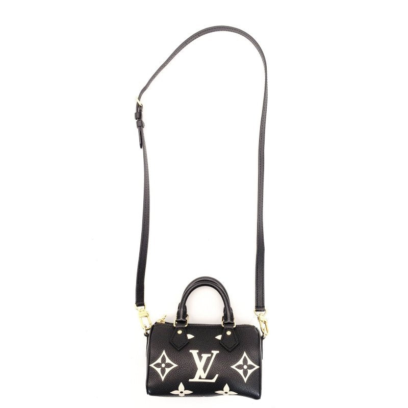 LOUIS VUITTON Monogram Implant Nano Speedy Shoulder Bag Leather Black Crossbody 7-8-553