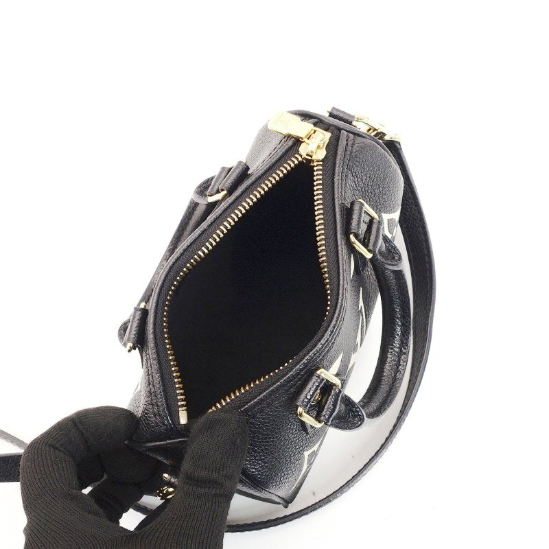 LOUIS VUITTON Monogram Implant Nano Speedy Shoulder Bag Leather Black Crossbody 7-8-553