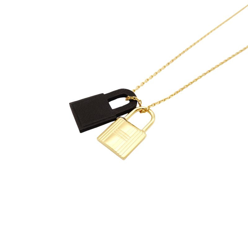 Hermes O'Kelly PM Necklace Gold × Black Leather Black 7-8-569