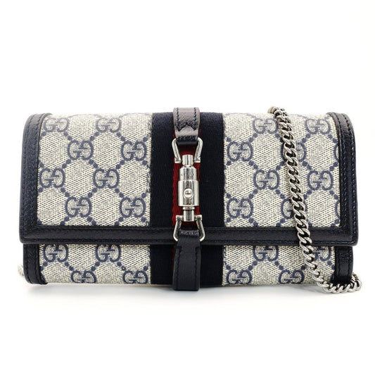 GUCCI Jackie 1961 Chain Wallet Shoulder Bag Crossbody Beige × Navy PVC 7-8-587