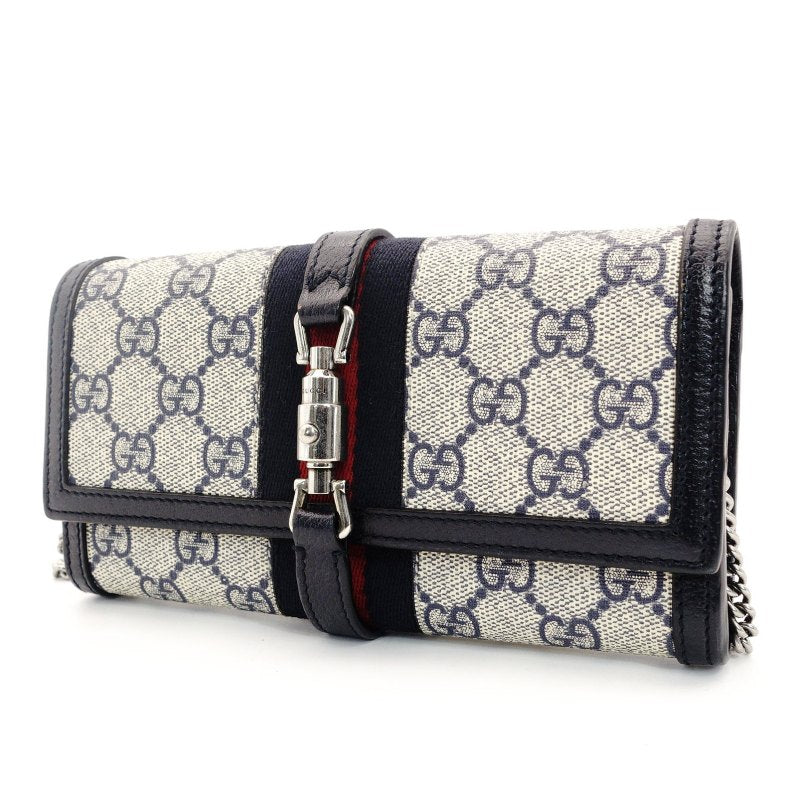 GUCCI Jackie 1961 Chain Wallet Shoulder Bag Crossbody Beige × Navy PVC 7-8-587