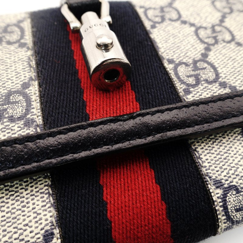 GUCCI Jackie 1961 Chain Wallet Shoulder Bag Crossbody Beige × Navy PVC 7-8-587