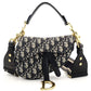 DIOR Oblique Saddle Bag Navy × Beige 2-Way Shoulder Bag Canvas Crossbody 7-8-590