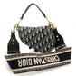 DIOR Oblique Saddle Bag Navy × Beige 2-Way Shoulder Bag Canvas Crossbody 7-8-590